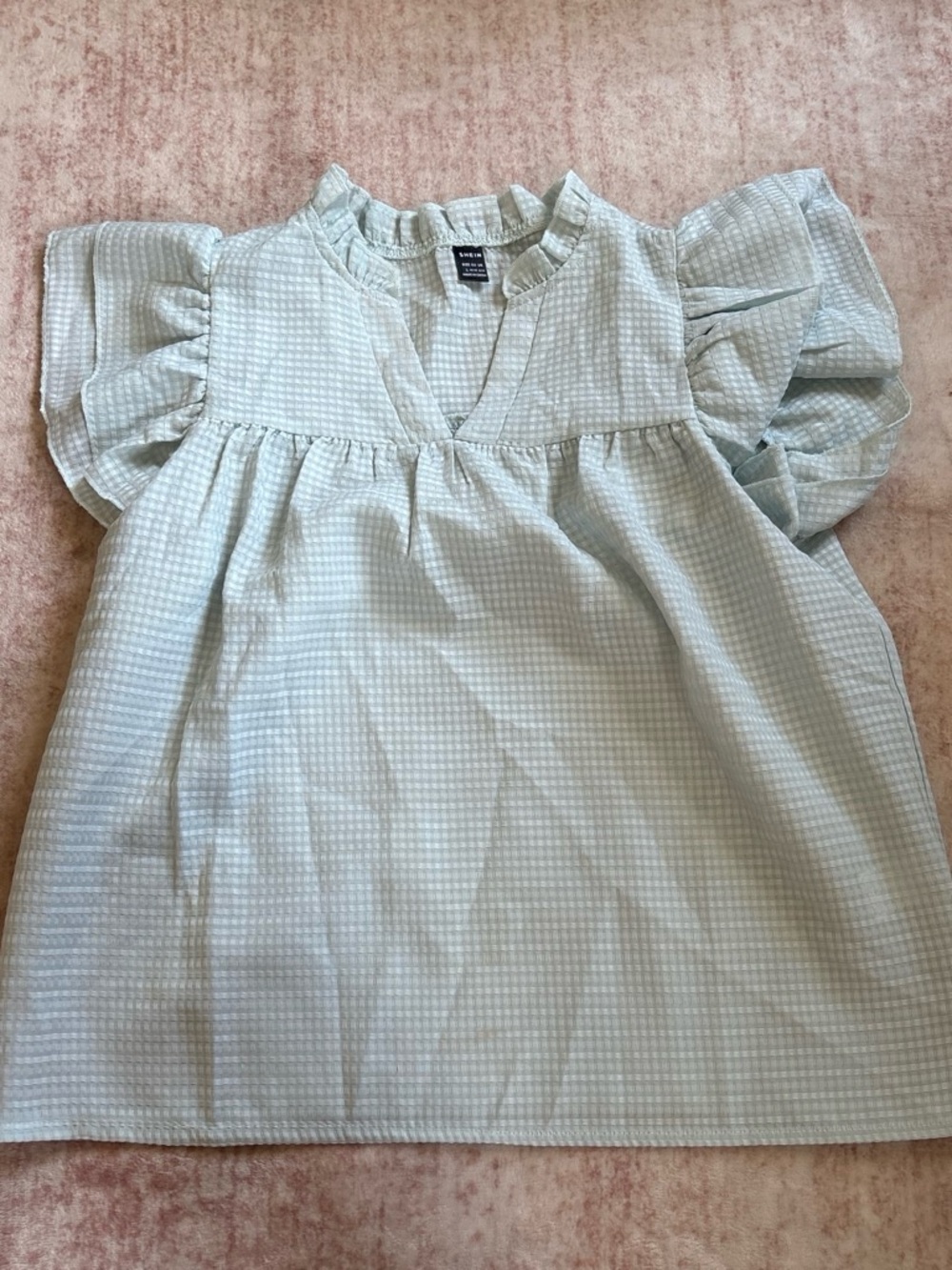 SHEIN Pale Mint Seersucker Ruffle Sleeve women Blouses